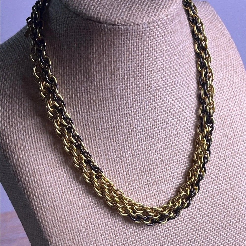 VTG Monet Alternating Gold Tone & Black Enamel Rope Chain Necklace Signed 24